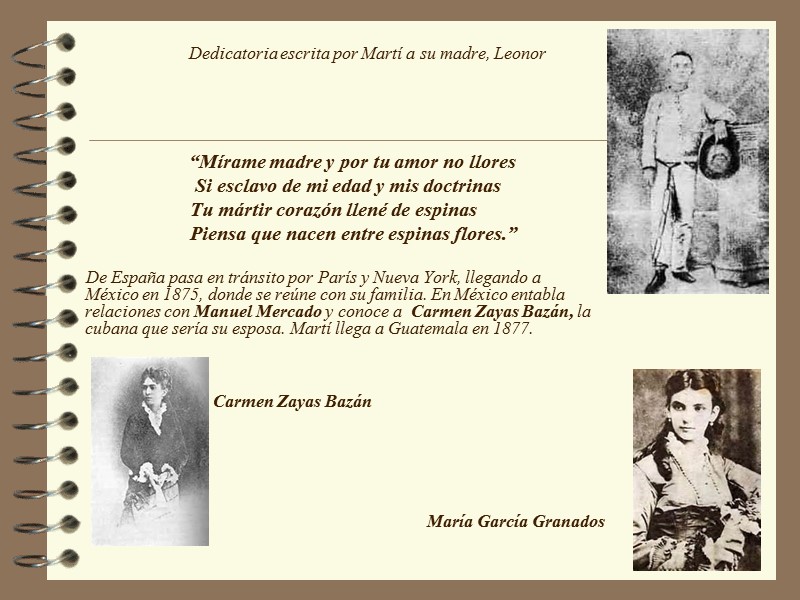 Dedicatoria escrita por Martí a su madre, Leonor      